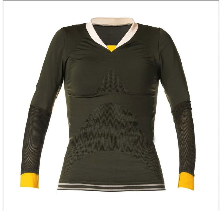 CAMISETA DE MANGA LARGA VERDE Y NARANJA