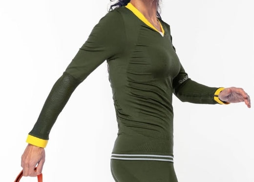 CAMISETA DE MANGA LARGA VERDE Y NARANJA