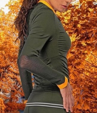 CAMISETA DE MANGA LARGA VERDE Y NARANJA