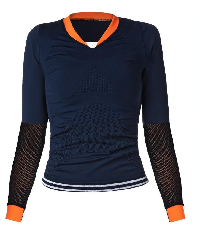 CAMISETA DE MANGA LARGA AZUL Y NARANJA