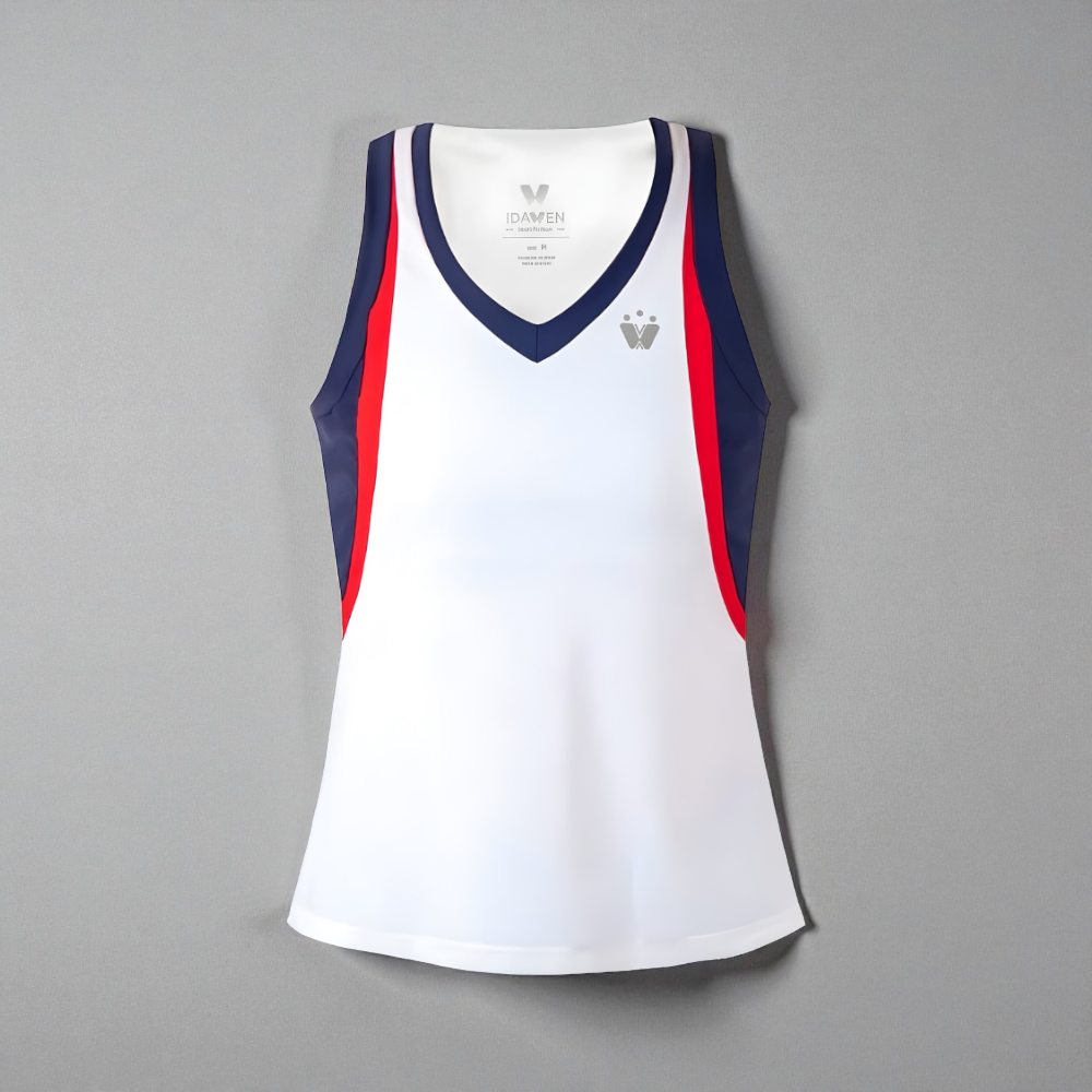 CAMISETA DE ASAS BLANCA, AZUL Y ROJA